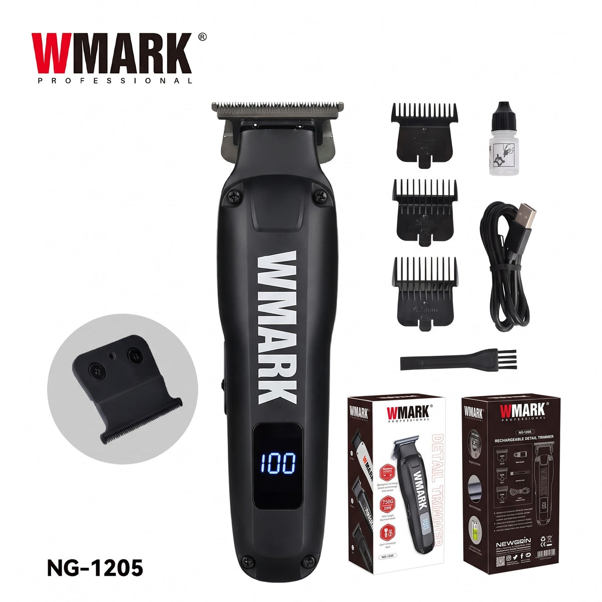 WMARK NG-1205 black with guide combs, oil, cable, brush and box